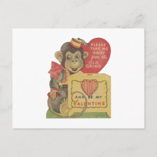 Cartes Pour Fêtes Annuelles Singe-singe vintage de broyeur d'organes Valentine