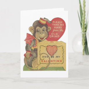 Cartes Pour Fêtes Annuelles Singe-singe vintage de broyeur d'organes Valentine