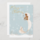 Cartes Pour Fêtes Annuelles Sirène Joyeux Noël Or Fêtes (Devant / Derrière)