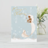 Cartes Pour Fêtes Annuelles Sirène Joyeux Noël Or Fêtes (Debout devant)
