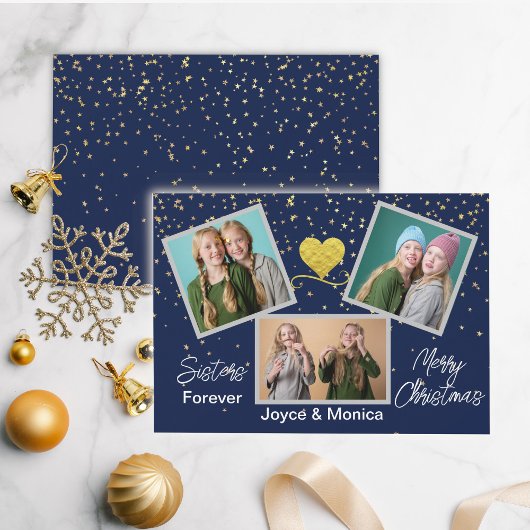 Cartes Pour Fêtes Annuelles Sisters Forever Christmas Navy Blue Photo Collage