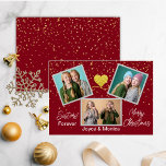 Cartes Pour Fêtes Annuelles Sisters Forever Christmas Red Photo Collage<br><div class="desc">Un cadeau spécial et mémorable de collage photo de Noël pour soeurs. Le design comprend une mise en page de trois photos en grille de collage pour afficher trois de vos photos spéciales avec un faux coeur d'or au milieu et un ornement entre les photos. Remarque : toutes les couleurs...</div>