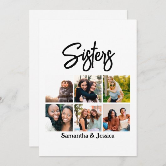 Cartes Pour Fêtes Annuelles Sisters personnalisés Script 6 Collage photo (Devant / Derrière)