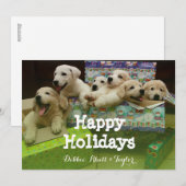 Cartes Pour Fêtes Annuelles Six chiots assis dans des boîtes de Noël (Devant / Derrière)
