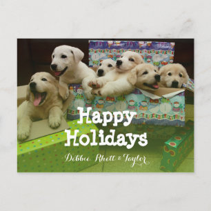 Cartes Pour Fêtes Annuelles Six chiots assis dans des boîtes de Noël