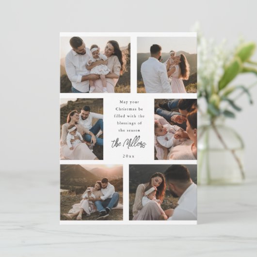 Cartes Pour Fêtes Annuelles Six Photo Modern Script Flat Holiday Card (Debout devant)