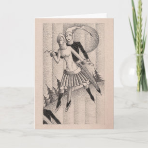 Cartes Pour Fêtes Annuelles Skaters de glace déco années 1920