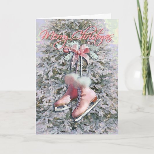 Cartes Pour Fêtes Annuelles SKATES DE GLACE en ROSE par SHARON SHARPE (Devant)