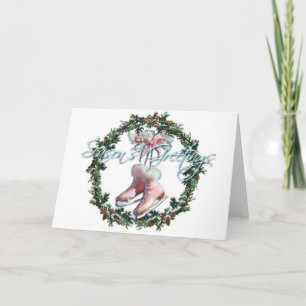Cartes Pour Fêtes Annuelles SKATES DE GLACE & WREATH par SHARON SHARPE