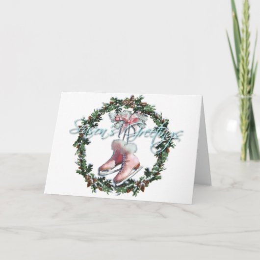 Cartes Pour Fêtes Annuelles SKATES DE GLACE & WREATH par SHARON SHARPE (Devant)