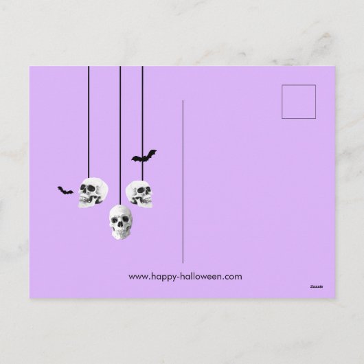 Cartes Pour Fêtes Annuelles Skeleton Joyeuse Halloween Purple Nuit Avec Crânes (Dos)