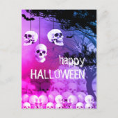 Cartes Pour Fêtes Annuelles Skeleton Joyeuse Halloween Purple Nuit Avec Crânes (Devant)