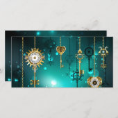 Cartes Pour Fêtes Annuelles Skeleton Keys on Green Background (Devant / Derrière)