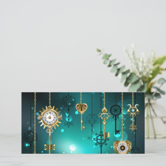 Cartes Pour Fêtes Annuelles Skeleton Keys on Green Background (Debout devant)