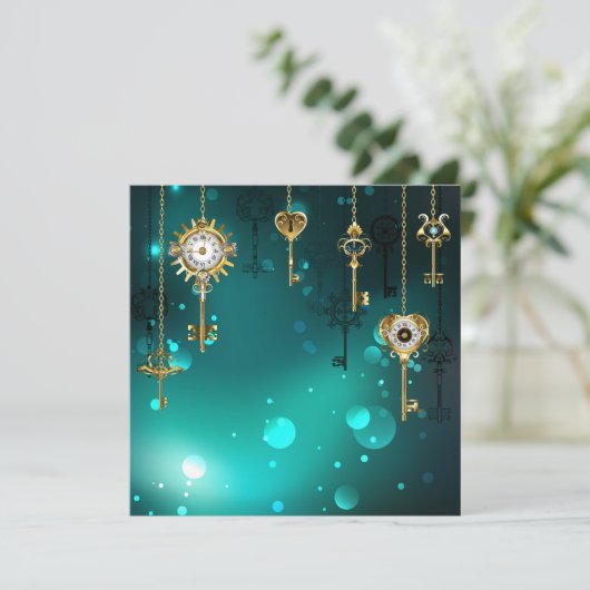 Cartes Pour Fêtes Annuelles Skeleton Keys on Green Background (Debout devant)