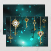 Cartes Pour Fêtes Annuelles Skeleton Keys on Green Background (Devant / Derrière)