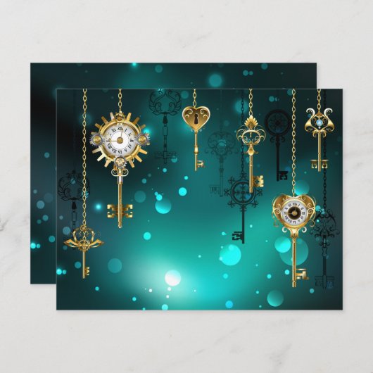 Cartes Pour Fêtes Annuelles Skeleton Keys on Green Background (Devant / Derrière)