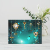 Cartes Pour Fêtes Annuelles Skeleton Keys on Green Background (Debout devant)