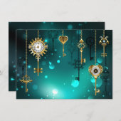 Cartes Pour Fêtes Annuelles Skeleton Keys on Green Background (Devant / Derrière)