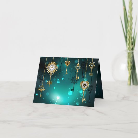 Cartes Pour Fêtes Annuelles Skeleton Keys on Green Background (Devant)