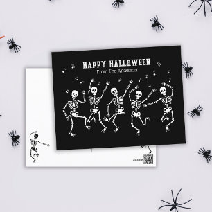 Cartes Pour Fêtes Annuelles Skeletones Dansants Amusants Halloween Noir Et Bla