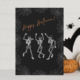 Cartes Pour Fêtes Annuelles Skeletons de danse orange noir blanc Halloween