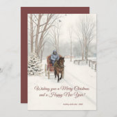 Cartes Pour Fêtes Annuelles Sketch Horse Drawn Carriage Snow Scene Design (Devant / Derrière)