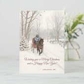 Cartes Pour Fêtes Annuelles Sketch Horse Drawn Carriage Snow Scene Design (Debout devant)