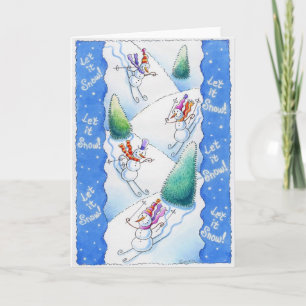 Cartes Pour Fêtes Annuelles Ski de bonhommes de neige