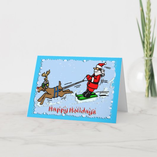 Cartes Pour Fêtes Annuelles Ski de Père Noël (Devant)