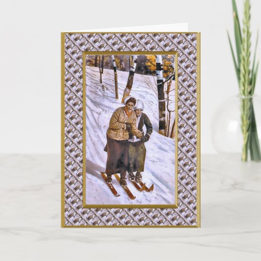 Cartes Pour Fêtes Annuelles Ski en tandem (Devant)