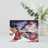 Cartes Pour Fêtes Annuelles Ski père Noël vue sur la vallée Noël (Debout devant)