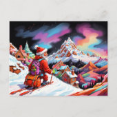 Cartes Pour Fêtes Annuelles Ski père Noël vue sur la vallée Noël (Devant)