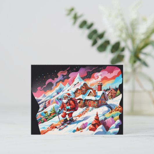 Cartes Pour Fêtes Annuelles ski psychédélique père Noël noël (Debout devant)