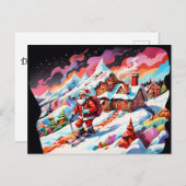 Cartes Pour Fêtes Annuelles ski psychédélique père Noël noël (Devant / Derrière)