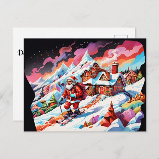 Cartes Pour Fêtes Annuelles ski psychédélique père Noël noël (Devant / Derrière)