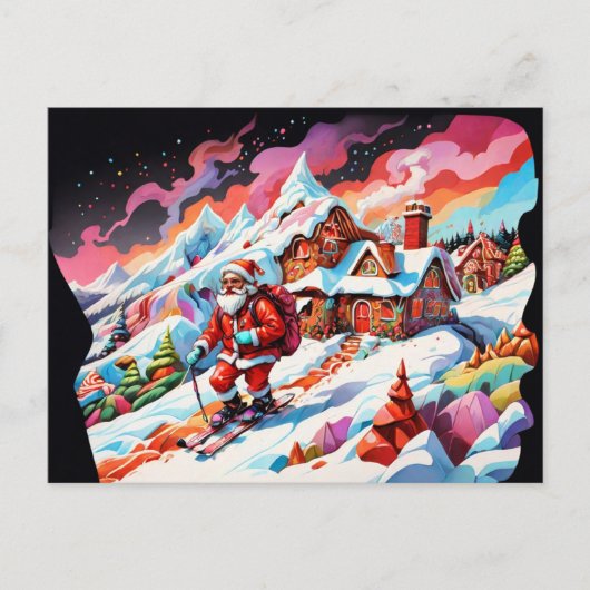 Cartes Pour Fêtes Annuelles ski psychédélique père Noël noël (Devant)