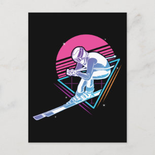 Cartes Pour Fêtes Annuelles Ski Vintage de neige 80s