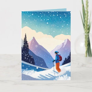 Cartes Pour Fêtes Annuelles Skier De Noël En Montagne