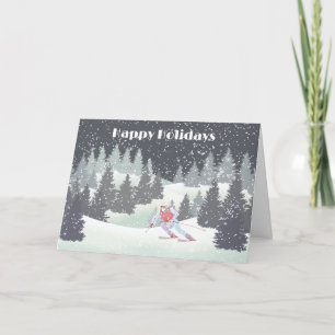 Cartes Pour Fêtes Annuelles Skier de Noël et pins d'hiver