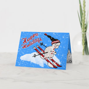 Cartes Pour Fêtes Annuelles Skier Retro - Joyeuses Vacances