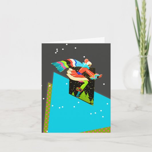 Cartes Pour Fêtes Annuelles Skieuse Art Déco (Devant)