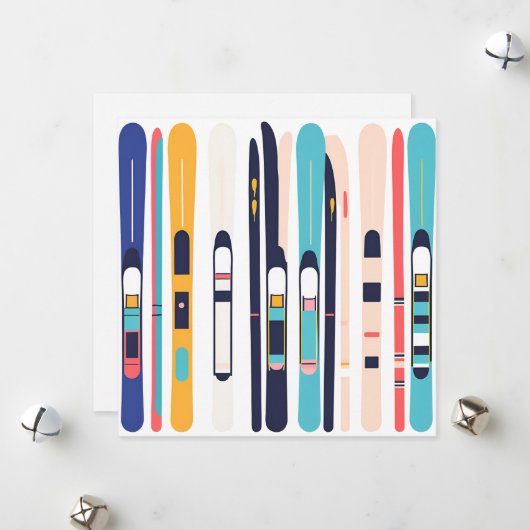 Cartes Pour Fêtes Annuelles Skis (Devant/Arrière en situation)