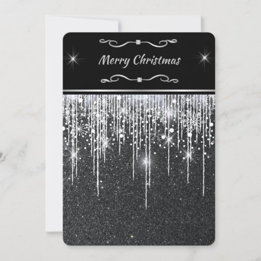 Cartes Pour Fêtes Annuelles Sleek Minimalist Black Silver Sparkle Christmas (Devant)