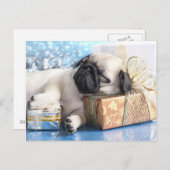Cartes Pour Fêtes Annuelles Sleeping puppy pug and Christmas venin (Devant / Derrière)