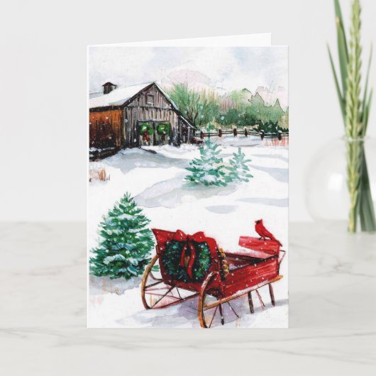 Cartes Pour Fêtes Annuelles Sleigh et Robin rouge (Devant)