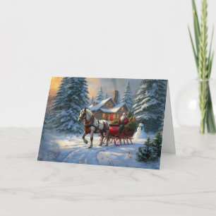 Cartes Pour Fêtes Annuelles Sleigh Père Noël à cheval de Noël