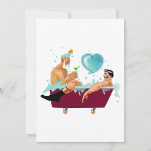 Cartes Pour Fêtes Annuelles SlipperyJoe's deux gays hommes aiment la baignoire