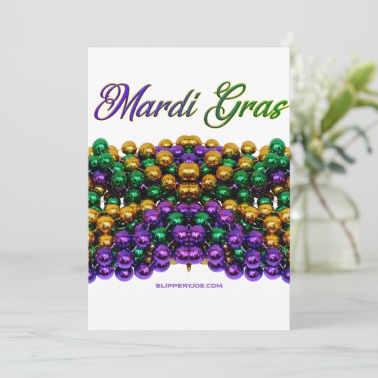 Cartes Pour Fêtes Annuelles SlipperyJoe's Mardi Gras Colliers en perles violet (Debout devant)