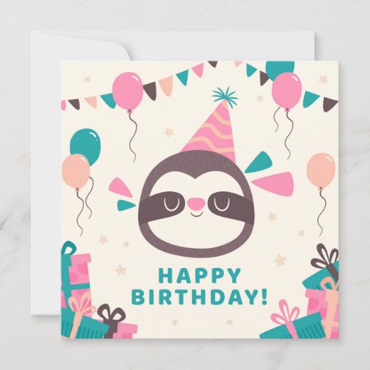 Cartes Pour Fêtes Annuelles Sloth Happy Birthday (Devant)